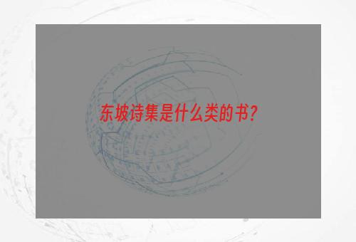 东坡诗集是什么类的书？