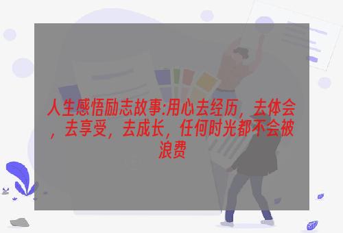 人生感悟励志故事:用心去经历，去体会，去享受，去成长，任何时光都不会被浪费