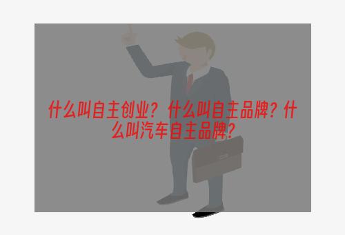 什么叫自主创业？ 什么叫自主品牌？什么叫汽车自主品牌？