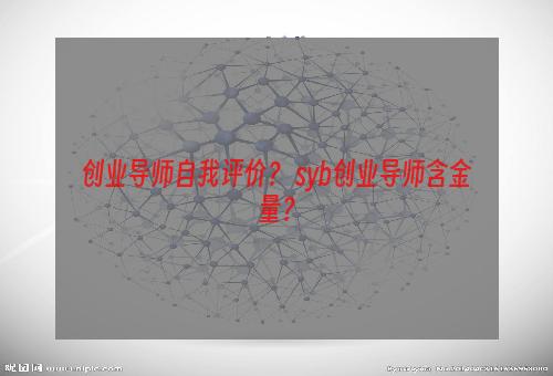 创业导师自我评价？ syb创业导师含金量？