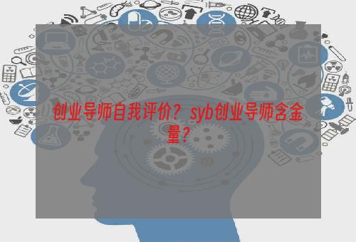 创业导师自我评价？ syb创业导师含金量？